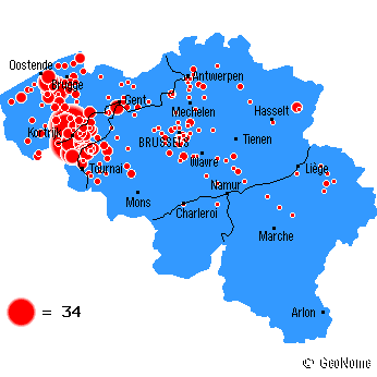 Distribution of the name Seynaeve within Belgium